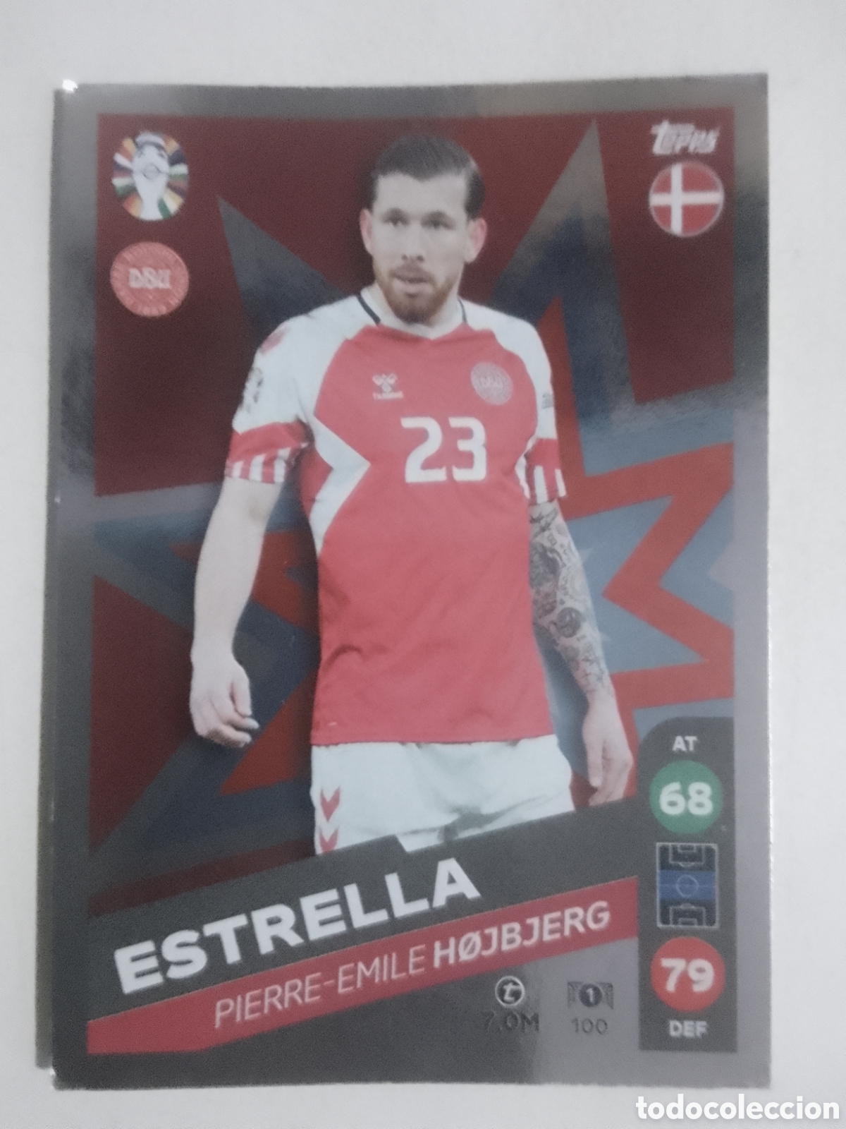 Cromos de F&uacute;tbol: Topps MATCH ATTAX LIDL EURO 2024 n&deg; 100 H&oslash;jbjerg &bull; Dinamarca. ESTRELLA.