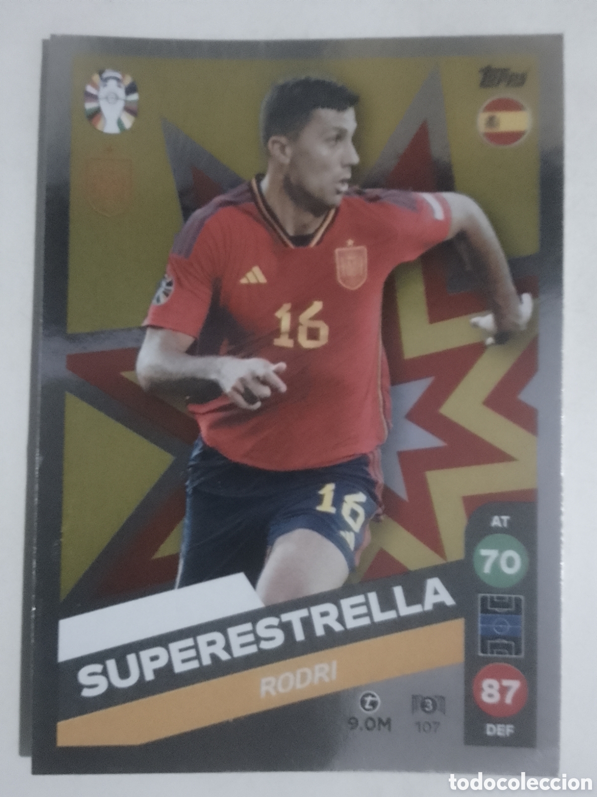 Cromos de F&uacute;tbol: Topps MATCH ATTAX LIDL EURO 2024 n&deg; 107 Rodri &bull; Espa&ntilde;a. SUPERESTRELLA.