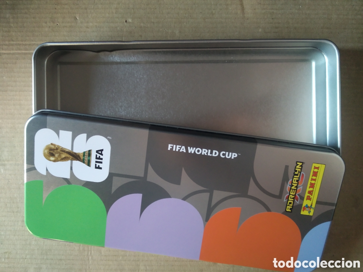 Figurine di Calcio: Tin box lata vac&iacute;a cromo futbol PANINI ADRENALYN MUNDIAL 2026 WORLD CUP COPA del mundo