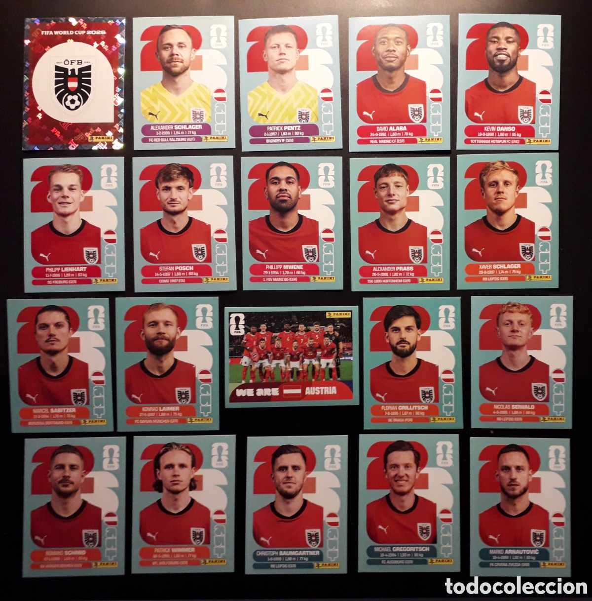 Cromos de Futebol: 20 CROMOS AUSTRIA, EQUIPO COMPLETO MUNDIAL F&Uacute;TBOL 2026 FIFA WORLD CUP PANINI SIN PEGAR