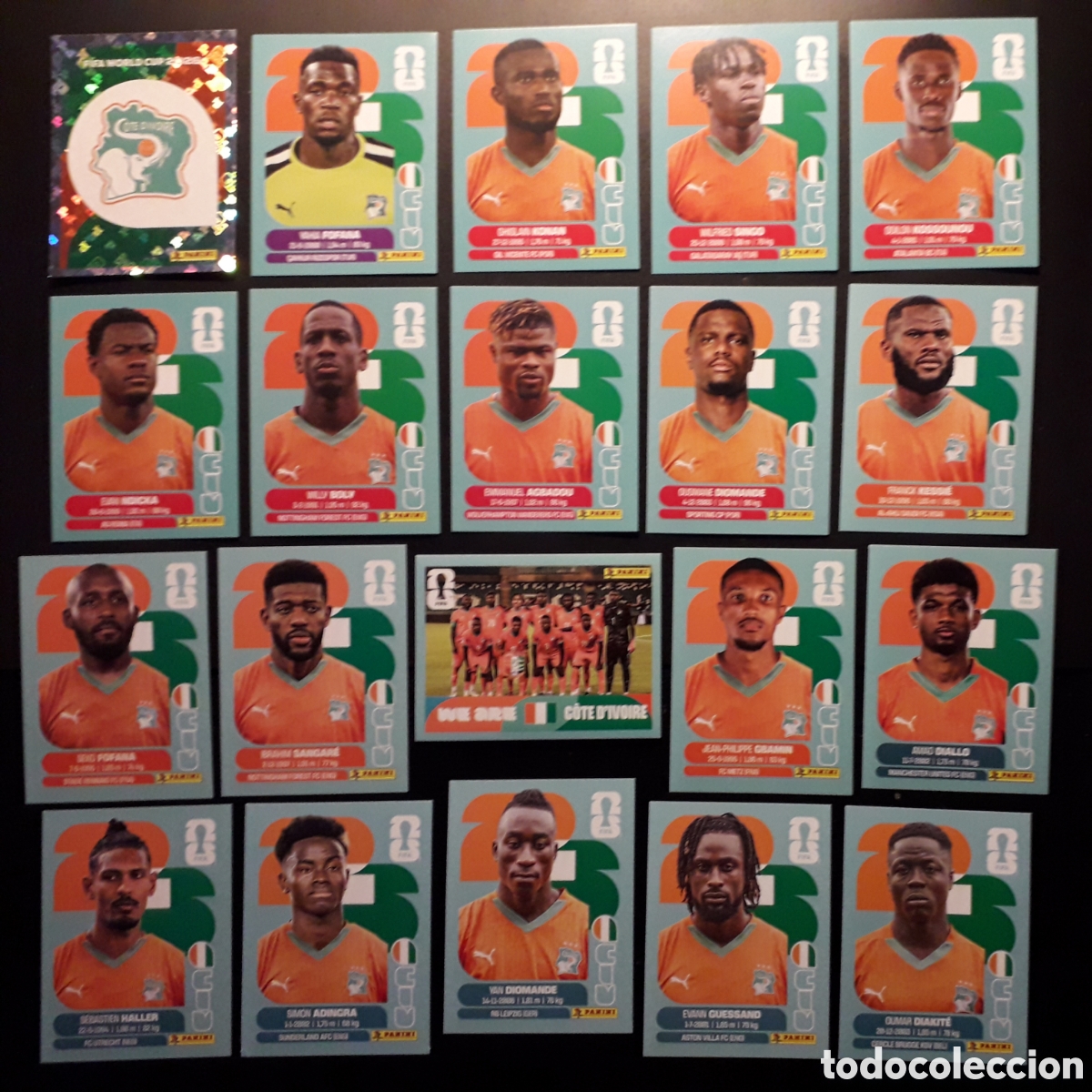 Fu&szlig;ball-Sticker: 20 CROMOS COSTA DE MARFIL, EQUIPO COMPLETO MUNDIAL F&Uacute;TBOL 2026 FIFA WORLD CUP PANINI SIN PEGAR