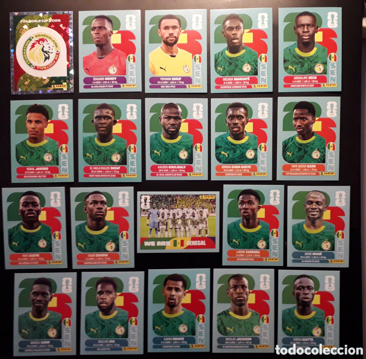Fu&szlig;ball-Sticker: 20 CROMOS SENEGAL, EQUIPO COMPLETO MUNDIAL F&Uacute;TBOL 2026 FIFA WORLD CUP PANINI SIN PEGAR