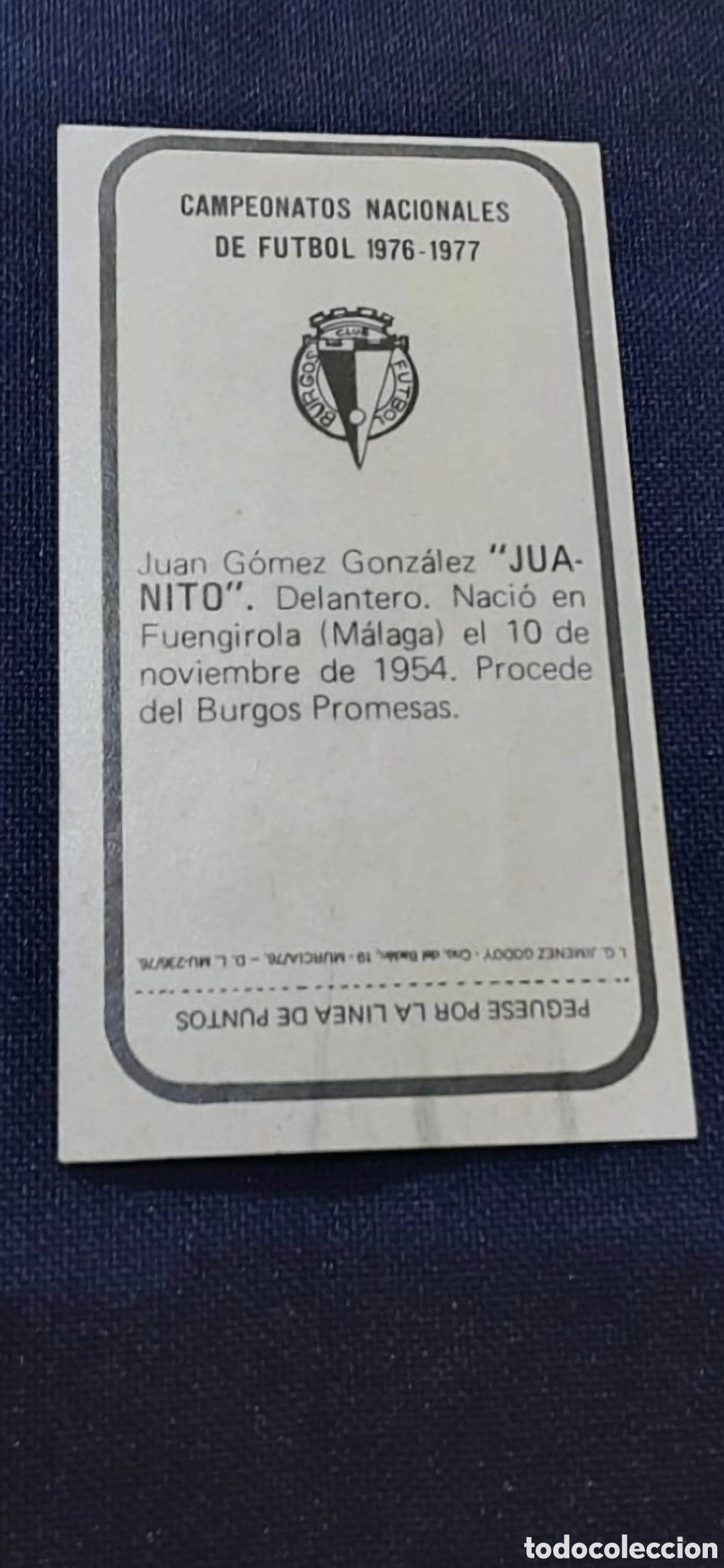 Cromos de F&uacute;tbol: Juan G&oacute;mez Juanito Burgos CF