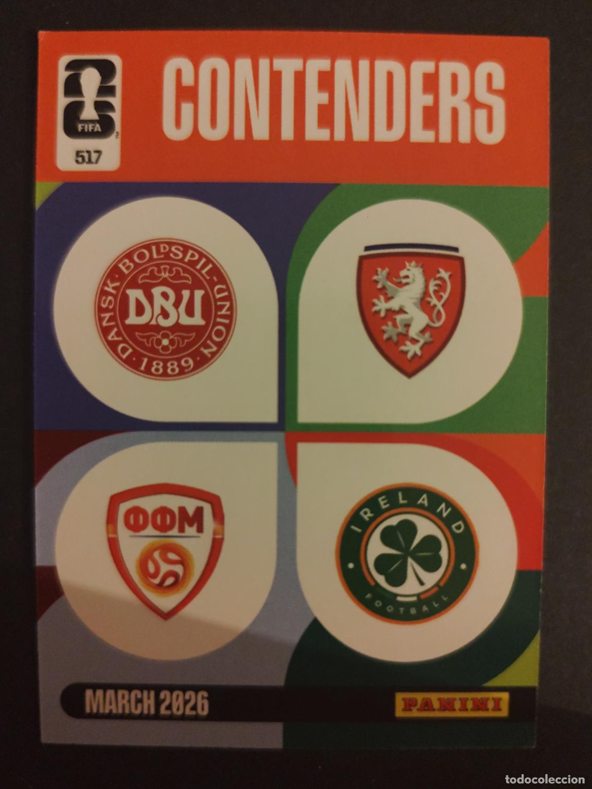 Fu&szlig;ball-Sticker: 517 DINAMARCA MACEDONIA DEL NORTE CHEQUIA IRLANDA CONTENDERS ADRENALYN MUNDIAL FIFA WORLD CUP 2026 P