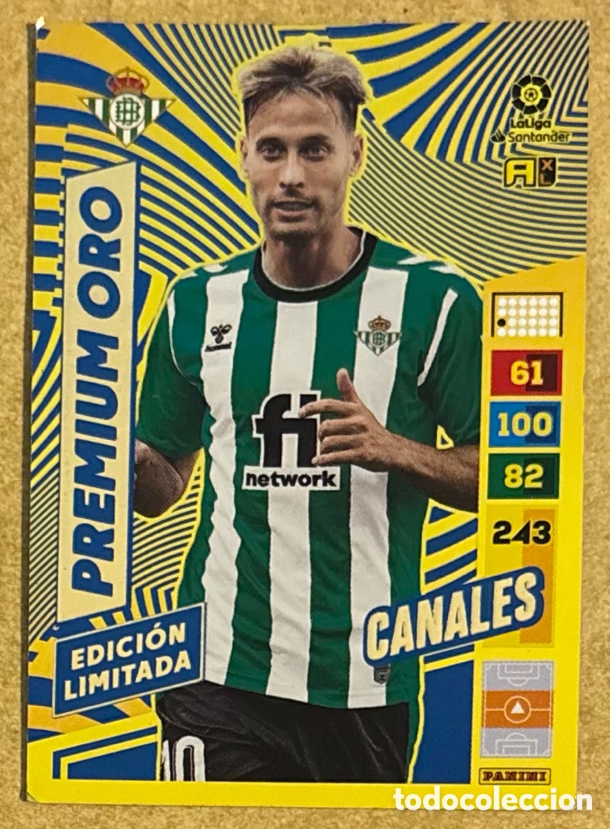 Cromos de F&uacute;tbol: SERGIO CANALES (REAL BETIS). CARTA PREMIUM ORO EDICI&Oacute;N LIMITADA ADRENALYN XL LA LIGA 2022-23.