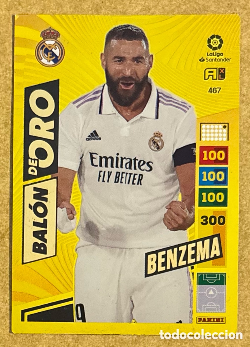 Cromos de f&uacute;tbol: BENZEMA (REAL MADRID). CARTA BAL&Oacute;N DE ORO PANINI ADRENALYN XL LA LIGA 2022-23. #467.
