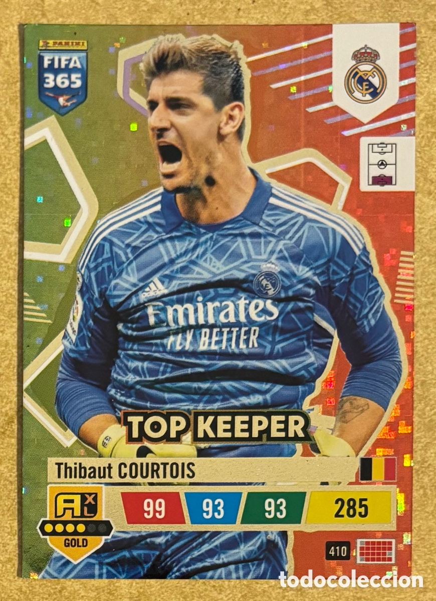 Cromos de f&uacute;tbol: COURTOIS (REAL MADRID). CARTA TOP KEEPER PANINI ADRENALYN XL FIFA 365 2023. #410.