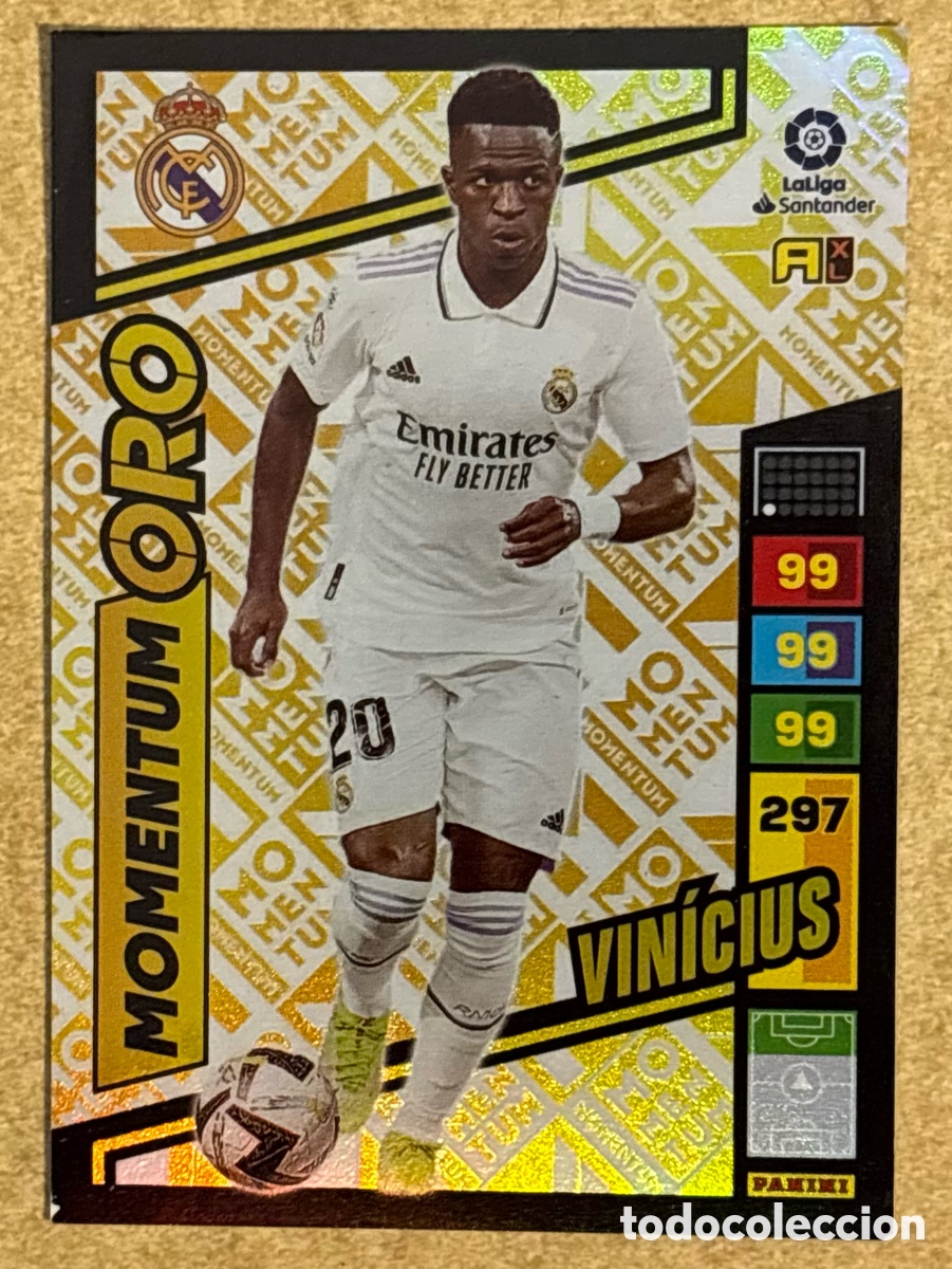 Cromos de F&uacute;tbol: VINICIUS JR. (REAL MADRID). CARTA MOMENTUM ORO ADRENALYN XL LA LIGA 2022-23.