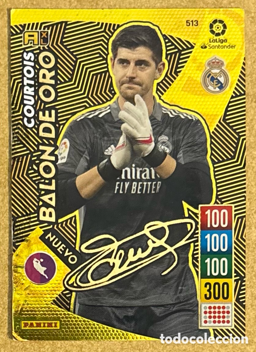 Cromos de F&uacute;tbol: COURTOIS (REAL MADRID). CARTA NUEVO BAL&Oacute;N DE ORO CON AUT&Oacute;GRAFO PANINI ADRENALYN XL LA LIGA 2021-22