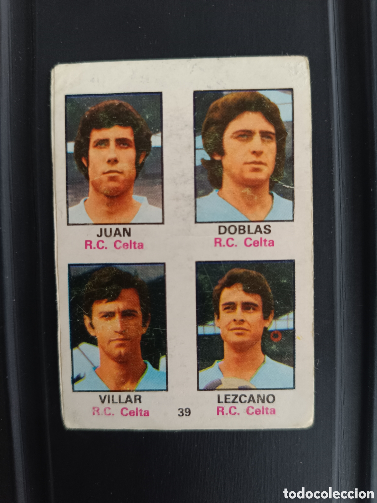 Cromos de F&uacute;tbol: Cromo cu&aacute;druple FHER 74 75 CELTA DE VIGO. ADHESIVO. SIN PEGAR. Juan Doblas Villar Lezcano