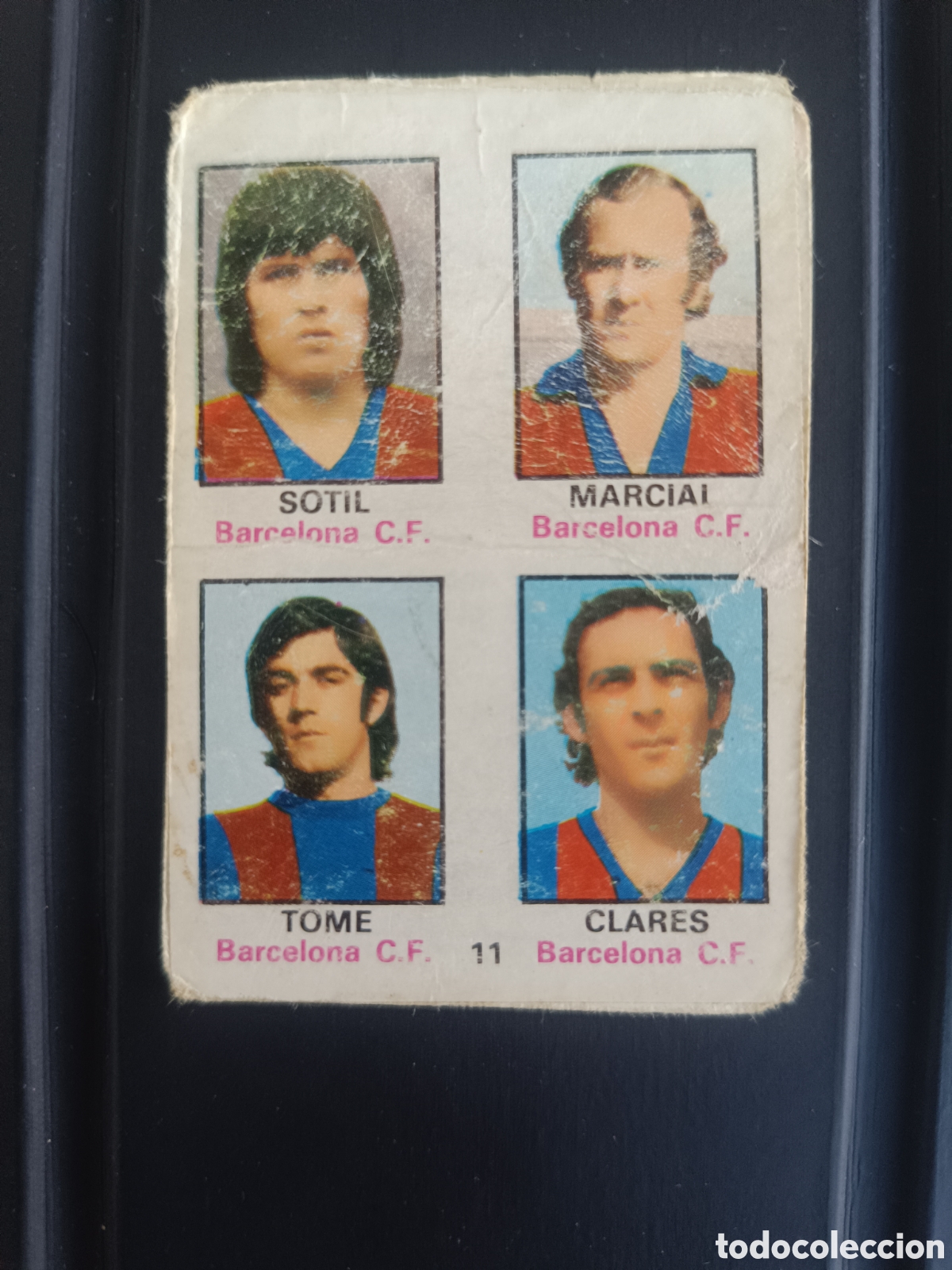Football Stickers: Cromo cu&aacute;druple Adhesivo FHER 74 75 BARCELONA SOTIL MARCIAL TOME CLARES NUNCA PEGADO