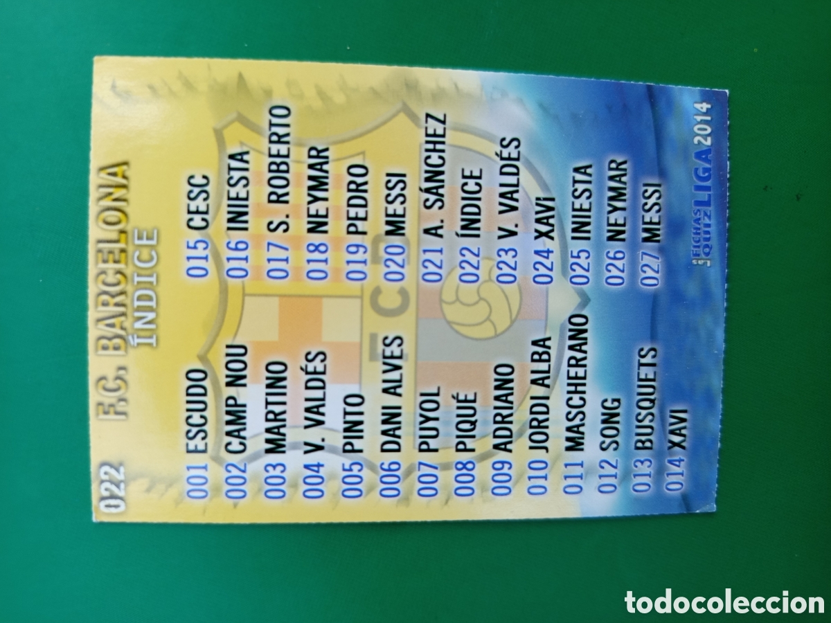 Cromos de F&uacute;tbol: ❇️ CROMO CARD ⚽ &Iacute;NDICE BARCELONA 22 FICHAS LIGA QUIZ GAME 2014 13 14 2013 2014 MUNDICROMO ❇️