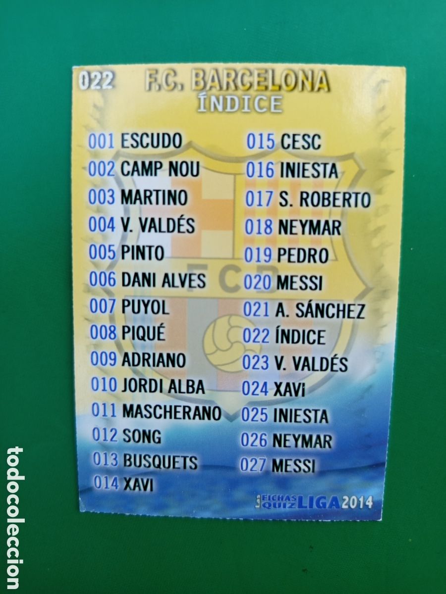 Figurine di Calcio: ❇️ CROMO CARD ⚽ &Iacute;NDICE BARCELONA 22 FICHAS LIGA QUIZ GAME 2014 13 14 2013 2014 MUNDICROMO ❇️