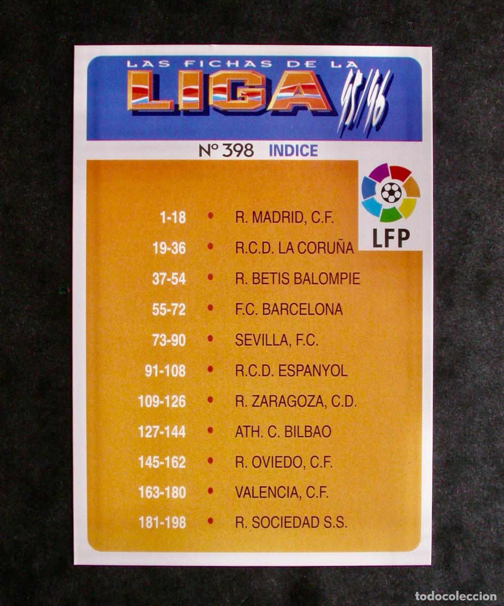 Fu&szlig;ball-Sticker: N&ordm; 398 &Iacute;NDICE DE LAS FICHAS DE LA LIGA DE MUNDICROMO 95-96
