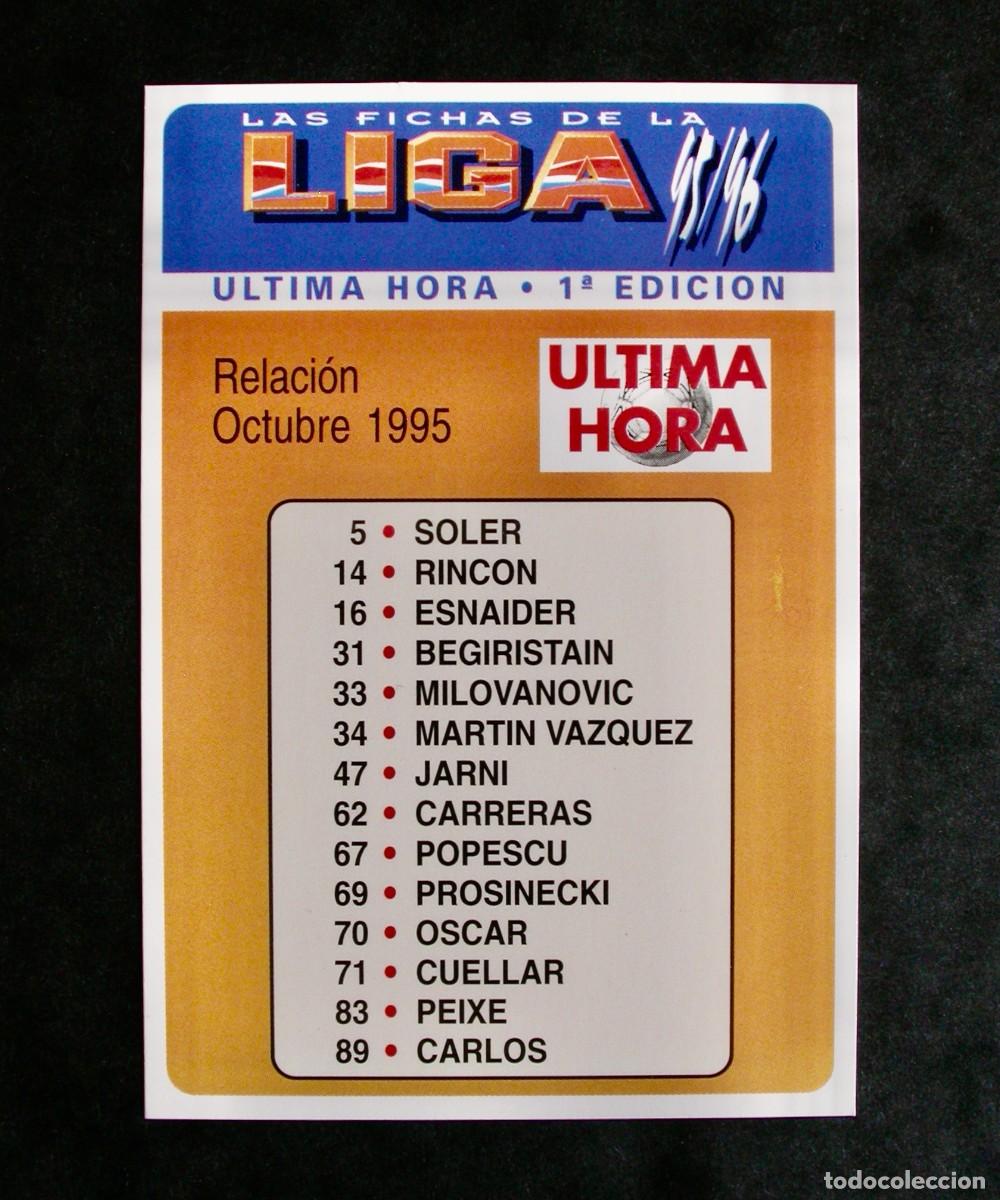 Fu&szlig;ball-Sticker: &Iacute;NDICE &Uacute;LTIMA HORA, 1&ordf; EDICI&Oacute;N, RELACI&Oacute;N OCTUBRE 1995 DE LAS FICHAS DE LA LIGA DE MUNDICROMO 95-96