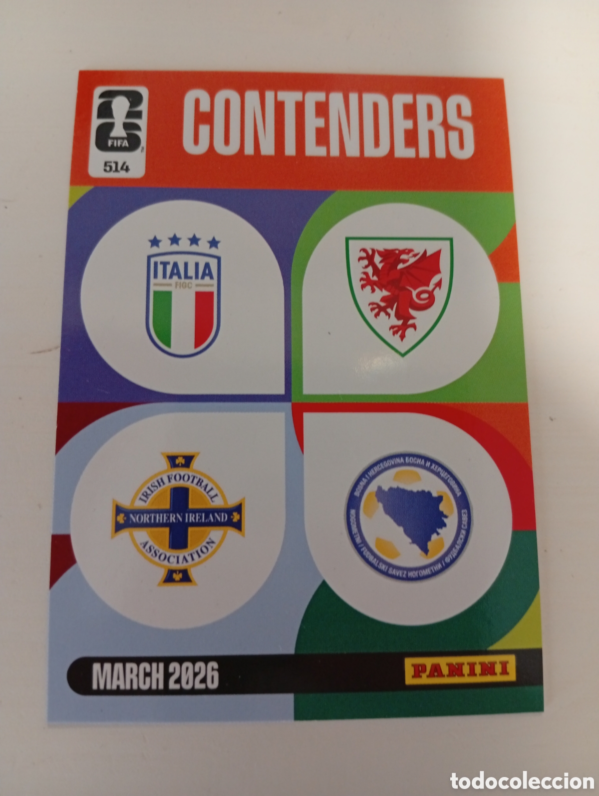 Cromos de F&uacute;tbol: 514 ITALIA IRLANDA GALES BOSNIA CONTENDERS ADRENALYN MUNDIAL FIFA WORLD CUP 2026 PANINI