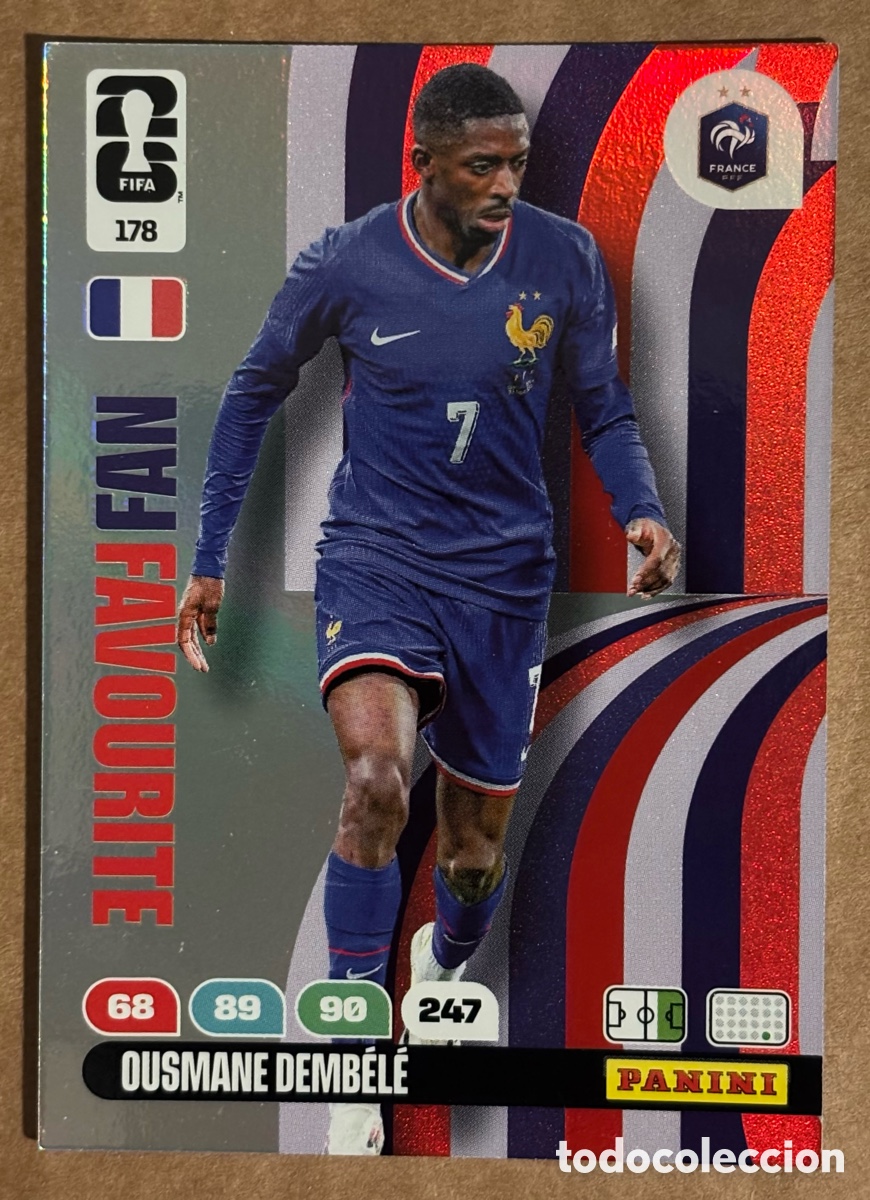 Figurine di Calcio: OUSMANE DEMB&Eacute;L&Eacute; (FRANCIA). CARTA FAN FAVOURITE PANINI ADRENALYN XL FIFA WORLD CUP 2026. #178.