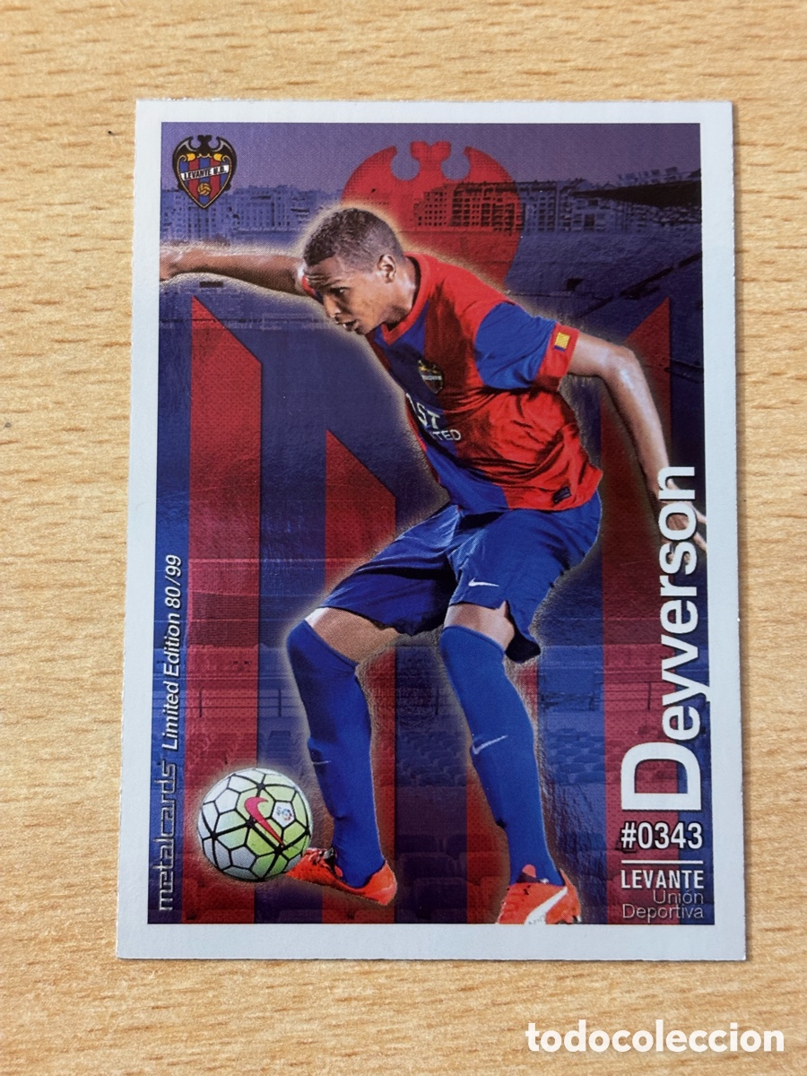 Cromos de F&uacute;tbol: # 343 Deyverson Levante Mundicromo 2016 Metalcard Limited Edition brillo liso