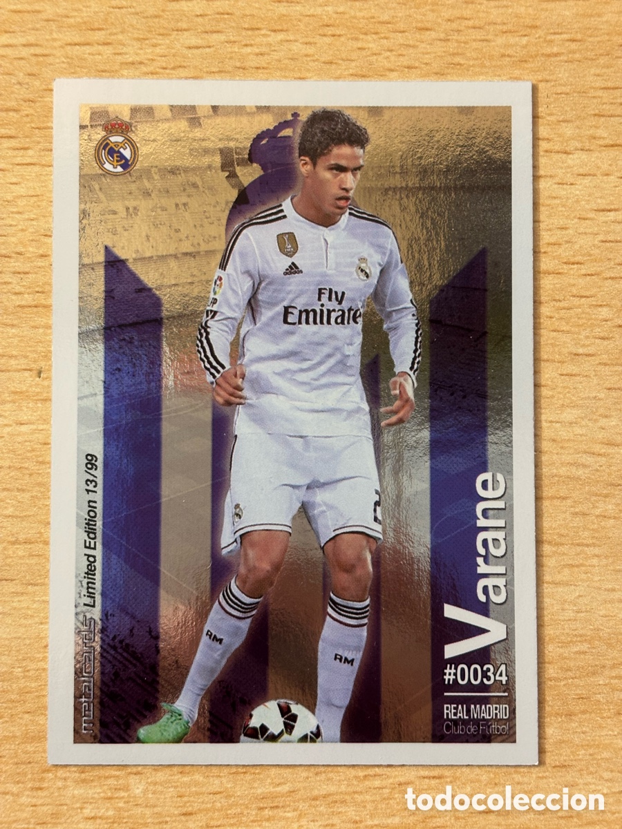 Cromos de F&uacute;tbol: # 34 Varane Real Madrid Mundicromo 2016 Metalcard Limited Edition brillo liso