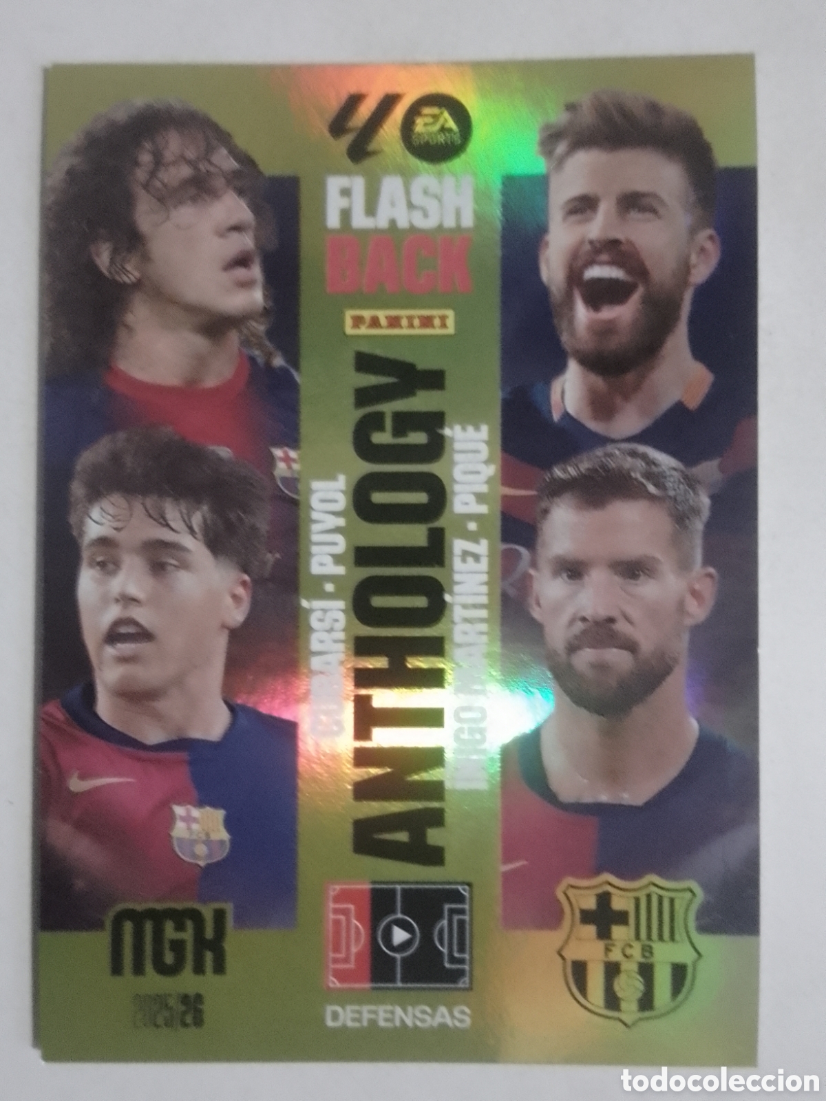 Cromos de F&uacute;tbol: Megacracks 2025/26 n&deg; 439 Cubars&iacute; / Puyol / &Iacute;&ntilde;igo Mart&iacute;nez / Piqu&eacute; &bull; Barcelona. FLASH BACK ANTHOLOGY