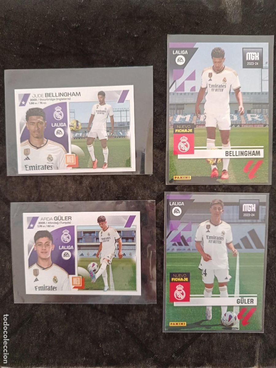 Fu&szlig;ball-Sticker: LOTE 2 CROMOS + 2 CARTAS. JUDE BELLINGHAM & ARDA G&Uuml;LER. LIGA ESTE 2023-24 Y MGK 2023-24. REAL MADRID