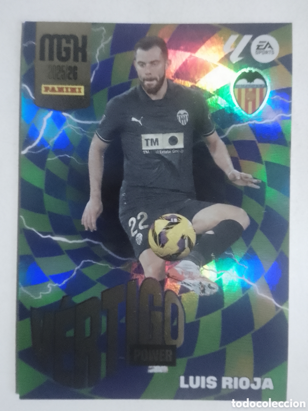 Cromos de F&uacute;tbol: Megacracks 2025/26 P 385 Luis Rioja &bull; Valencia. V&Eacute;RTIGO POWER.