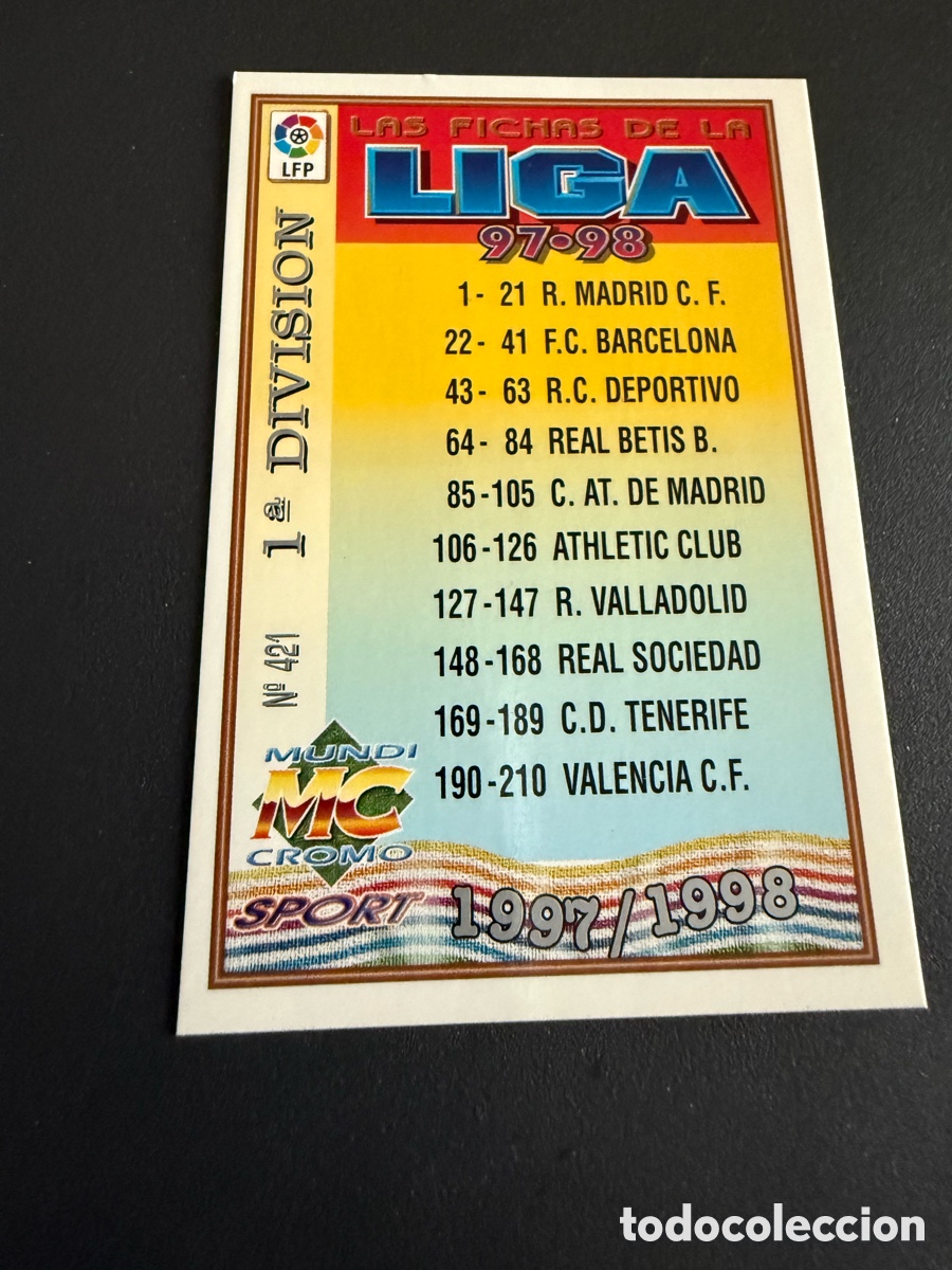 Cromos de f&uacute;tbol: MUNDICROMO 97-98. &Iacute;NDICE. 1 DIVISI&Oacute;N