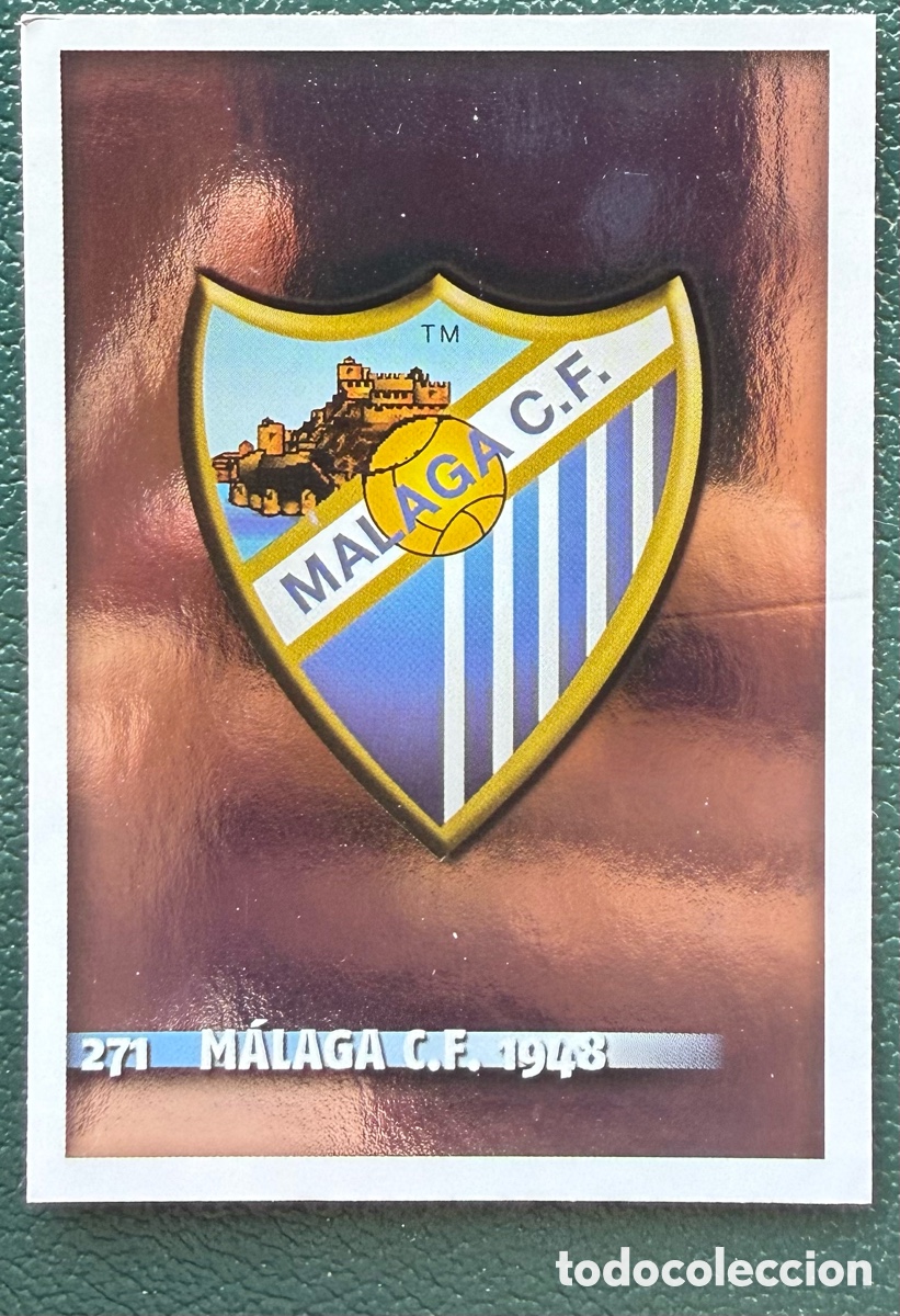 Fu&szlig;ball-Sticker: 271 ESCUDO BRILLO MALAGA CF FICHAS MUNDICROMO 2014 2015 14 15