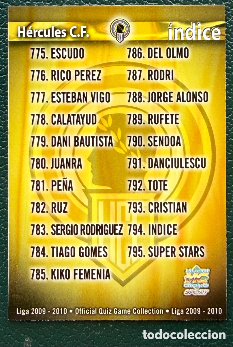 Football Stickers: 794 INDICE HERCULES CF FICHAS ALBUM MUNDICROMO 2009 2010 09 10
