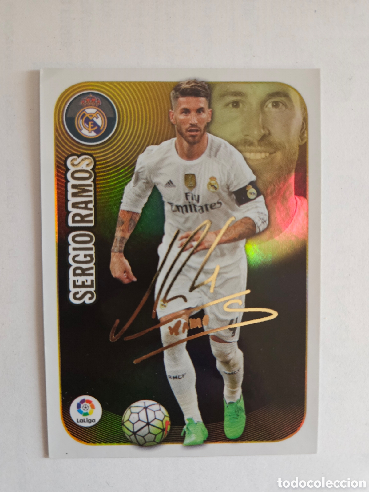 Cromos de F&uacute;tbol: 15 SERGIO RAMOS SERIE ORO FIRMADA REAL MADRID 2016 2017 LIGA ESTE 16 17 PANINI