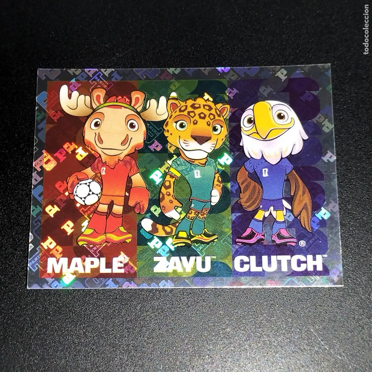 Cromos de F&uacute;tbol: FWC 3 LOGO MASCOTAS MAPLE ZAYU CLUTCH CROMOS STICKER MUNDIAL 26 2026 FIFA WORLD CUP PANINI
