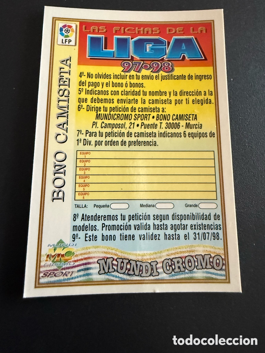 Cromos de F&uacute;tbol: MUNDICROMO 97-98. BONO CAMISETA