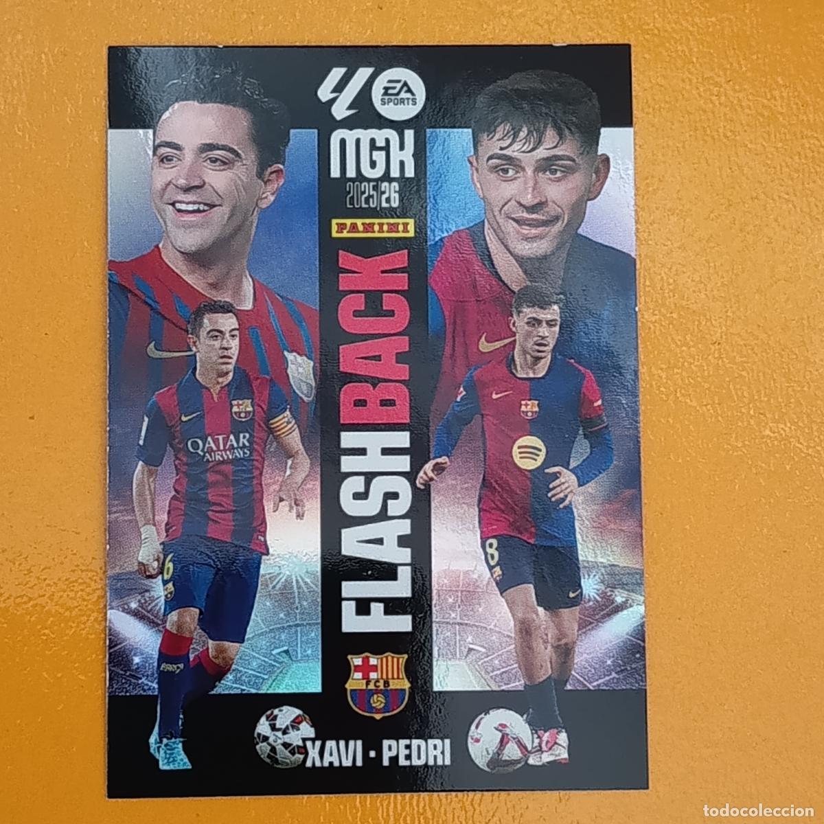 Cromos de F&uacute;tbol: 432 FLASH BACK. XAVI-PEDRI. FC BARCELONA. MEGACRACKS 2025-26. PANINI