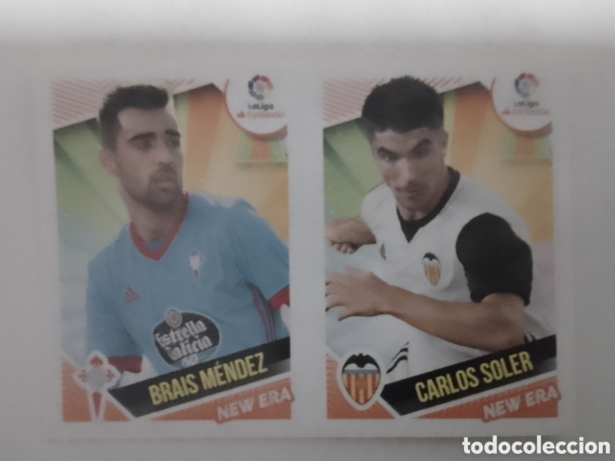 Cromos de F&uacute;tbol: Colecciones Este 2018-19 n&deg; 2 Brais M&eacute;ndez &bull; Celta / Carlos Soler. &bull; Valencia. NEW ERA.
