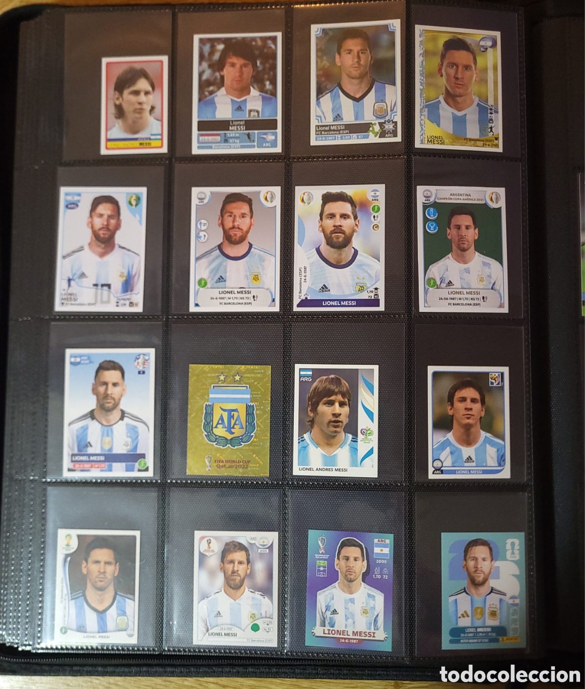 Cromos de F&uacute;tbol: Lote todos stickers Panini Messi World Cup y Copa America