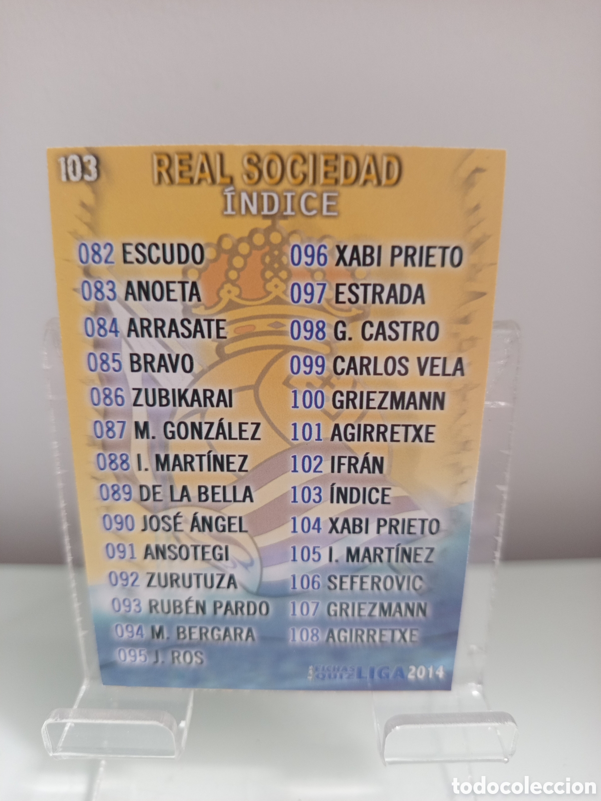 Cromos de Futebol: ❇️ CROMO CARD ⚽ &Iacute;NDICE REAL SOCIEDAD 103 FICHAS LIGA QUIZ GAME 2014 13 14 2013 2014 MUNDICROMO ❇️
