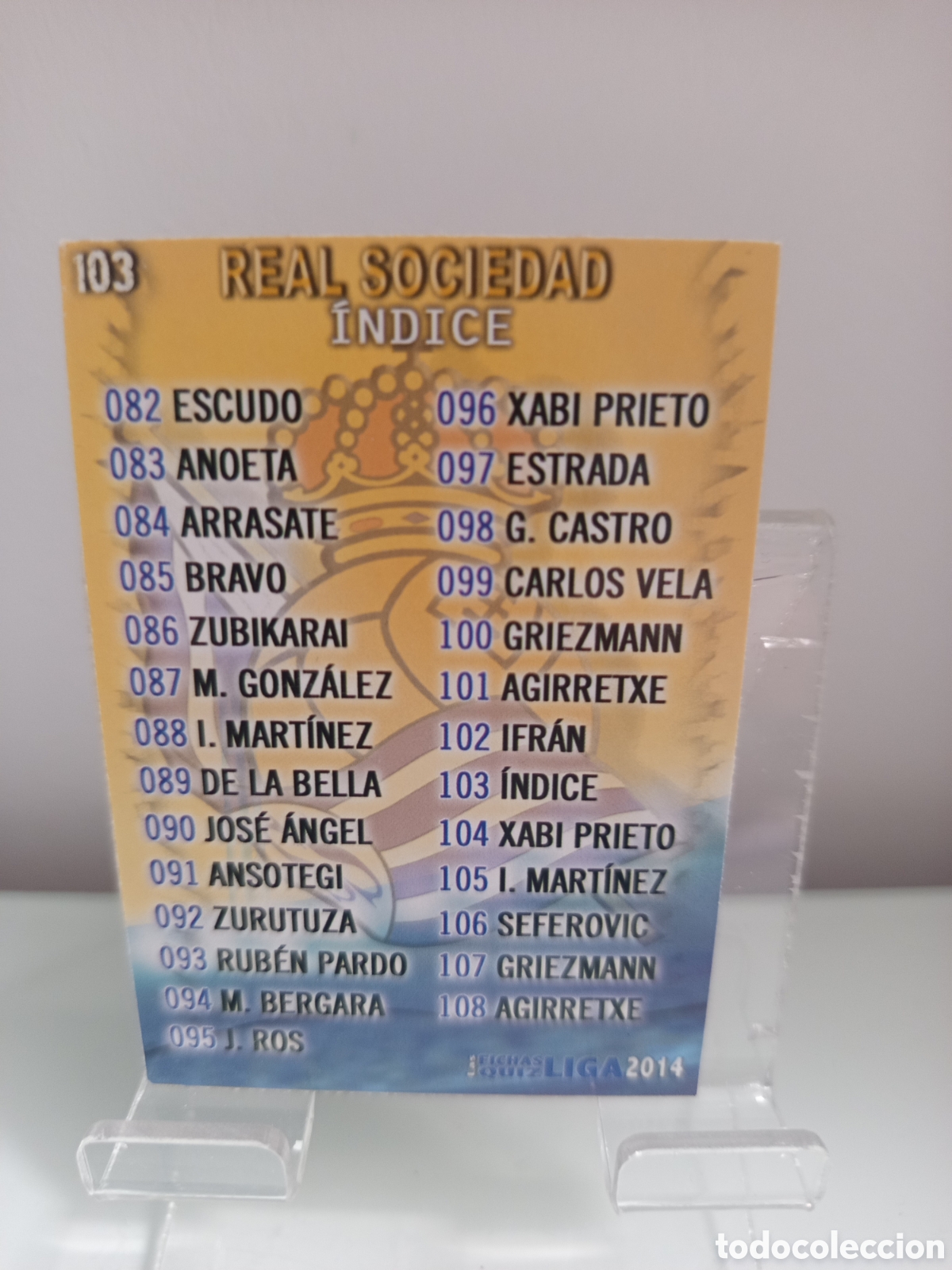 Cromos de Futebol: ❇️ CROMO CARD ⚽ &Iacute;NDICE REAL SOCIEDAD 103 FICHAS LIGA QUIZ GAME 2014 13 14 2013 2014 MUNDICROMO ❇️