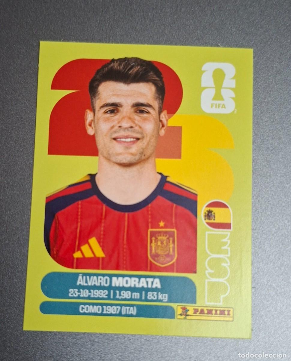 Fu&szlig;ball-Sticker: ALVARO MORATA ESP-19--STICKER EDICION SUIZA- UNITED EDITION-FONDO Y BORDES COLOR VERDE PISTACHO