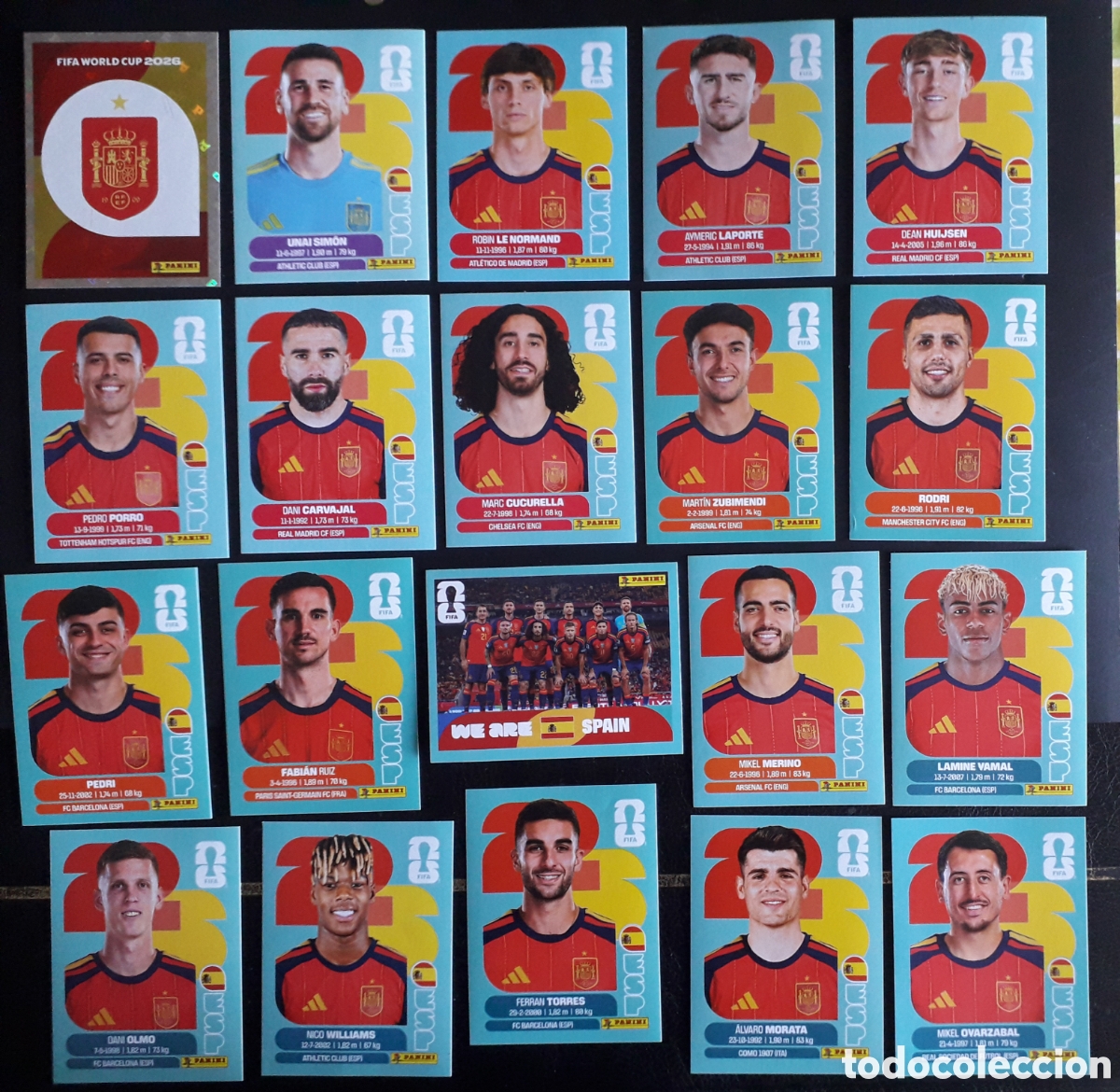 Cromos de F&uacute;tbol: 20 CROMOS ESPA&Ntilde;A, EQUIPO COMPLETO MUNDIAL F&Uacute;TBOL 2026 FIFA WORLD CUP PANINI SIN PEGAR. LAMINE YAMAL