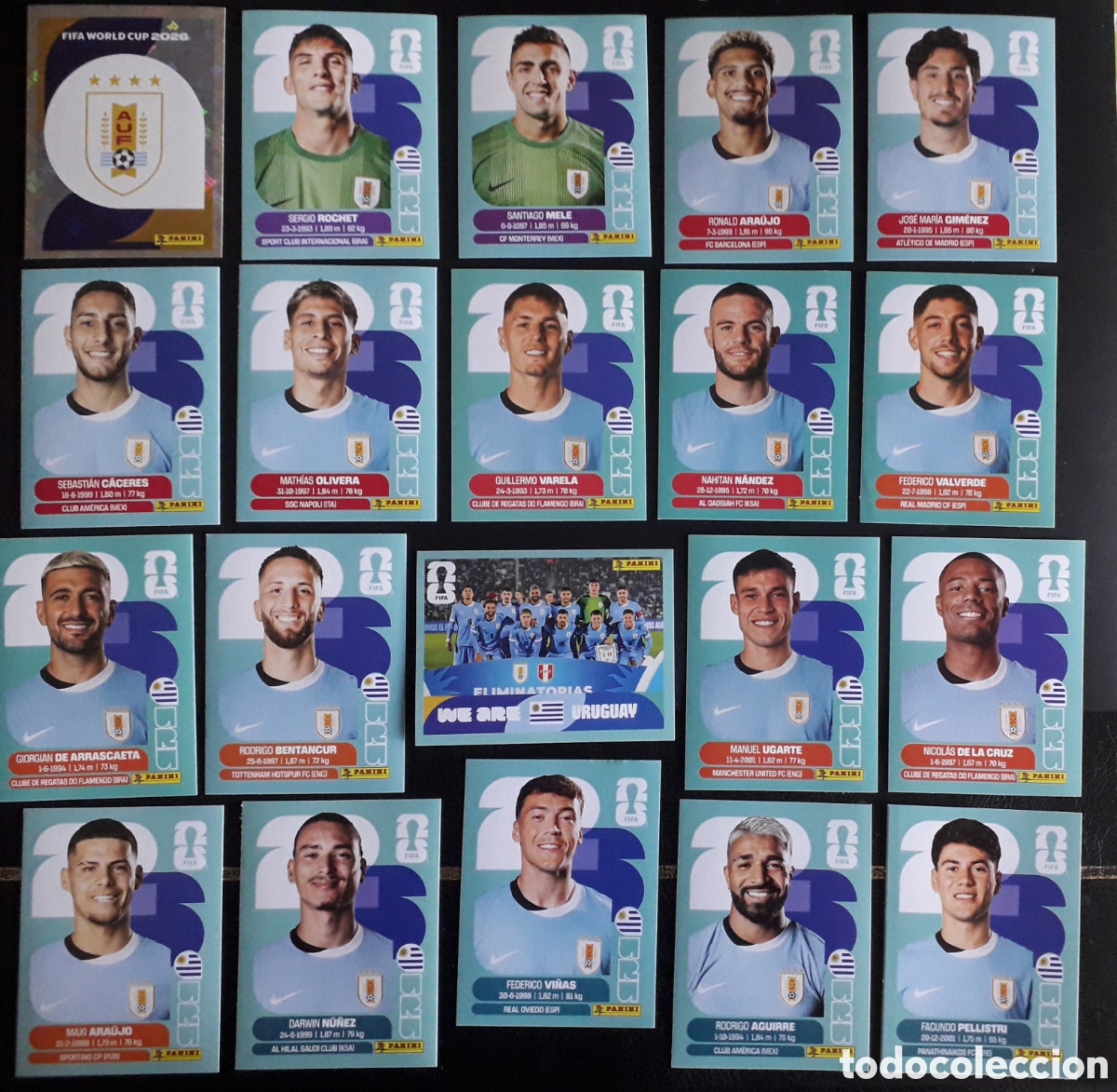 Cromos de F&uacute;tbol: 20 CROMOS URUGUAY, EQUIPO COMPLETO MUNDIAL F&Uacute;TBOL 2026 FIFA WORLD CUP PANINI SIN PEGAR