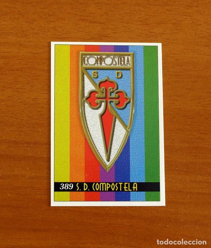 Cromos de F&uacute;tbol: Compostela - N&ordm; 389, Escudo-Plantilla -Las Fichas de la Liga Mundicromo 1999-2000, 99-00 2&ordf; Divisi&oacute;n