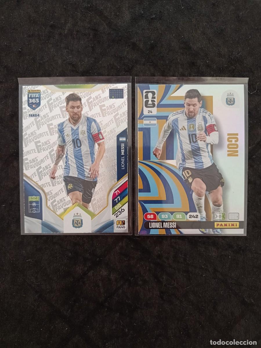 Cromos de F&uacute;tbol: LOTE 2 CARTAS LIONEL MESSI: #FAN 84 FIFA 365 2026 + #24 &rdquo;ICON&rdquo; WORLD CUP ADRENALYN XL 2026