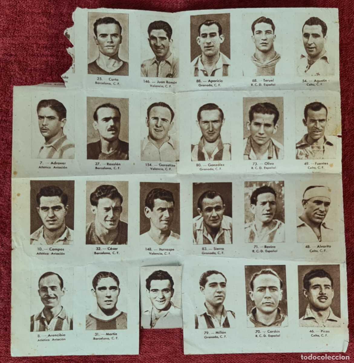 Fu&szlig;ball-Sticker: COLECCION DE 23 CROMOS DE FUTBOLISTAS. HOJA SIN RECORTAR. A&Ntilde;OS 40/50.