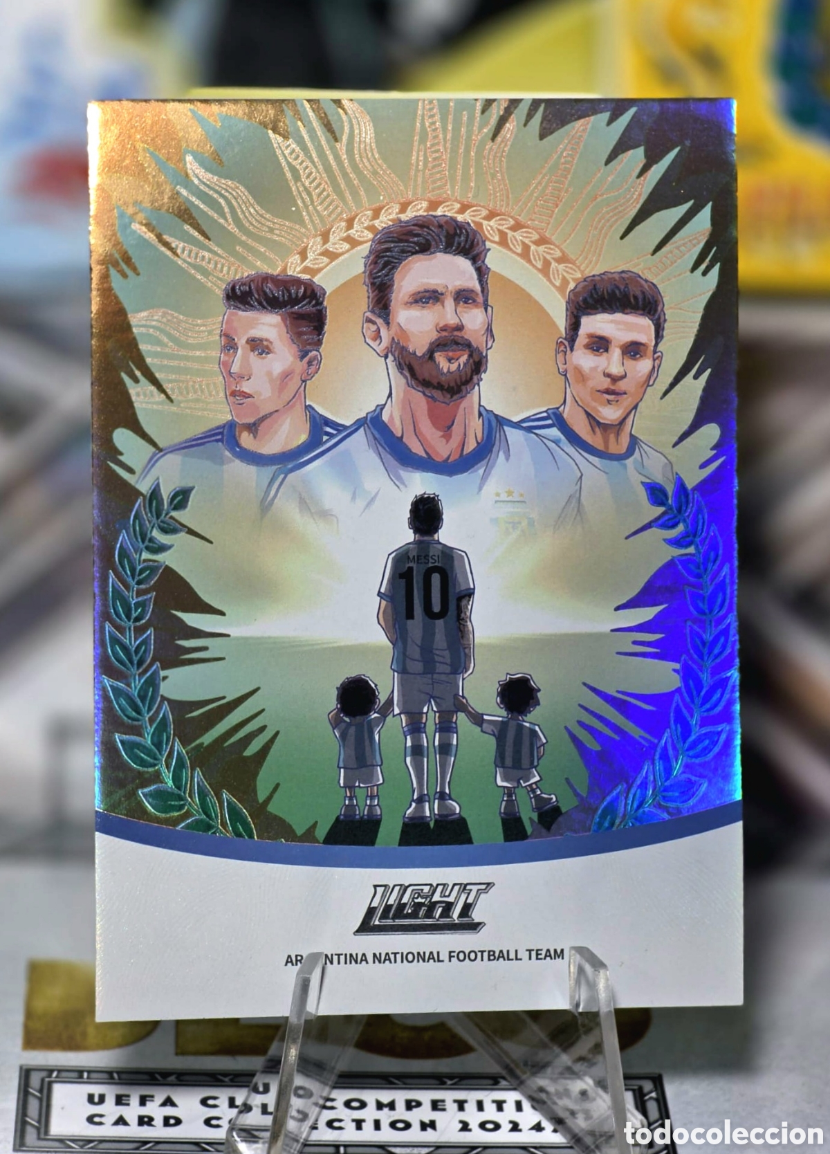 Cromos de F&uacute;tbol: FansMall Light 2022 Lionel Messi #2 Argentina SSP 1:12500 Holo Multi Case Hit