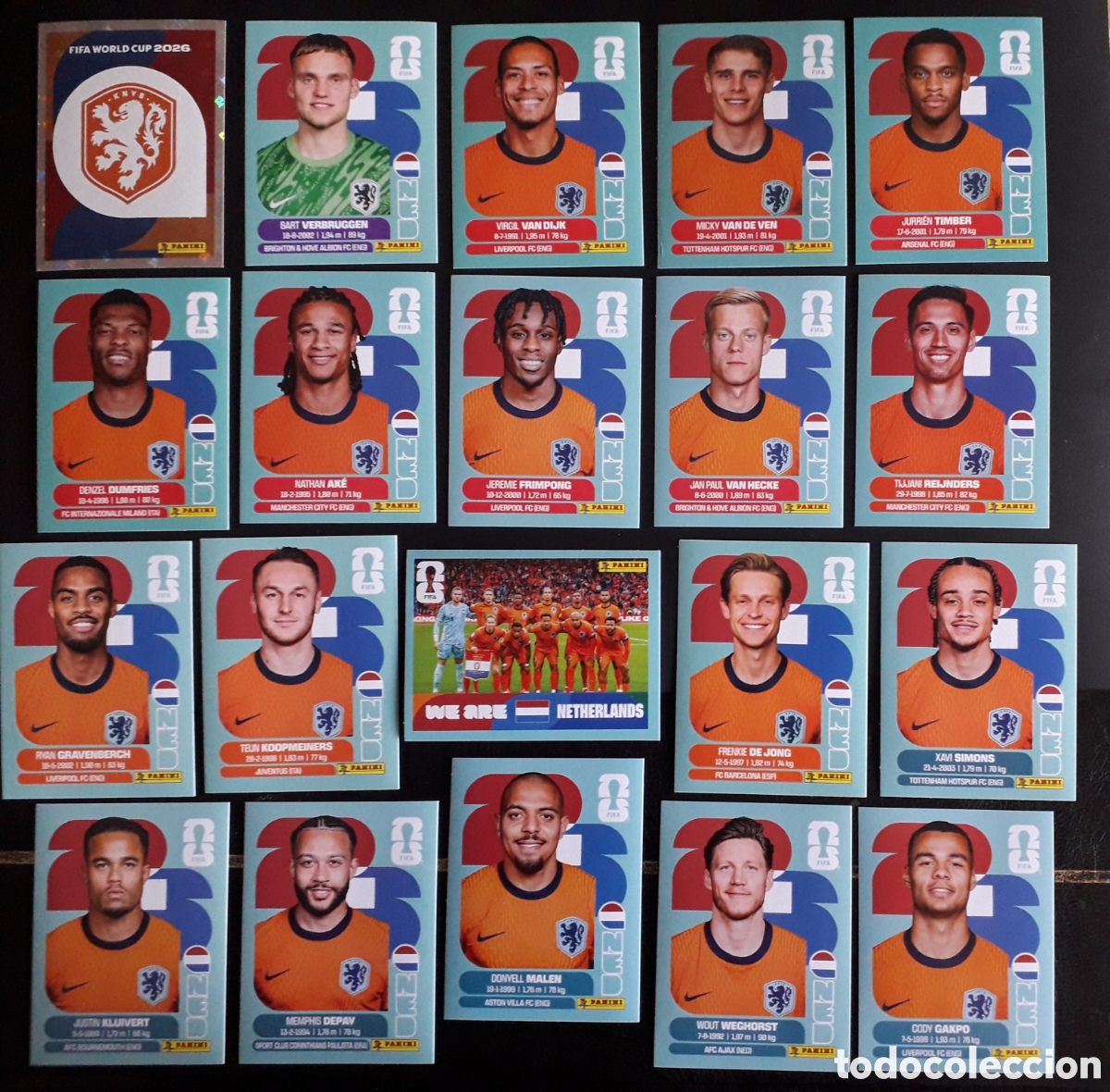 Figurine di Calcio: 20 CROMOS HOLANDA/PA&Iacute;SES BAJOS, EQUIPO COMPLETO MUNDIAL F&Uacute;TBOL 2026 FIFA WORLD CUP PANINI SIN PEGAR