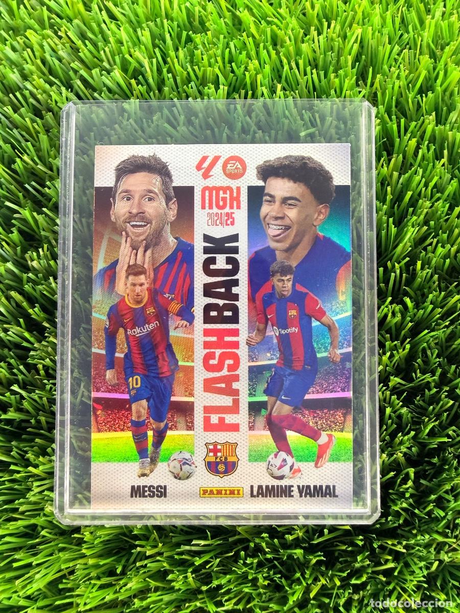Cromos de F&uacute;tbol: N&ordm; 429 Messi - Lamine Yamal Flashback FC Barcelona Megacracks 24 25