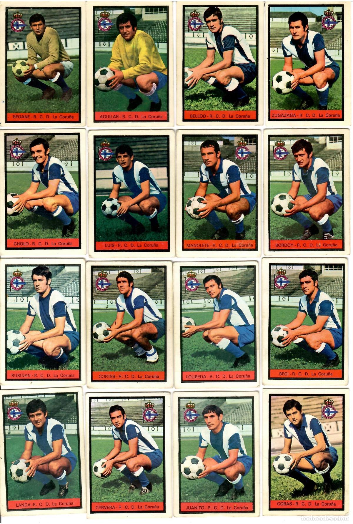 Cromos de F&uacute;tbol: R.C.D. La Coru&ntilde;a: Lote de 16 cromos de futbol album 1972-73 FHER - Equipo completo