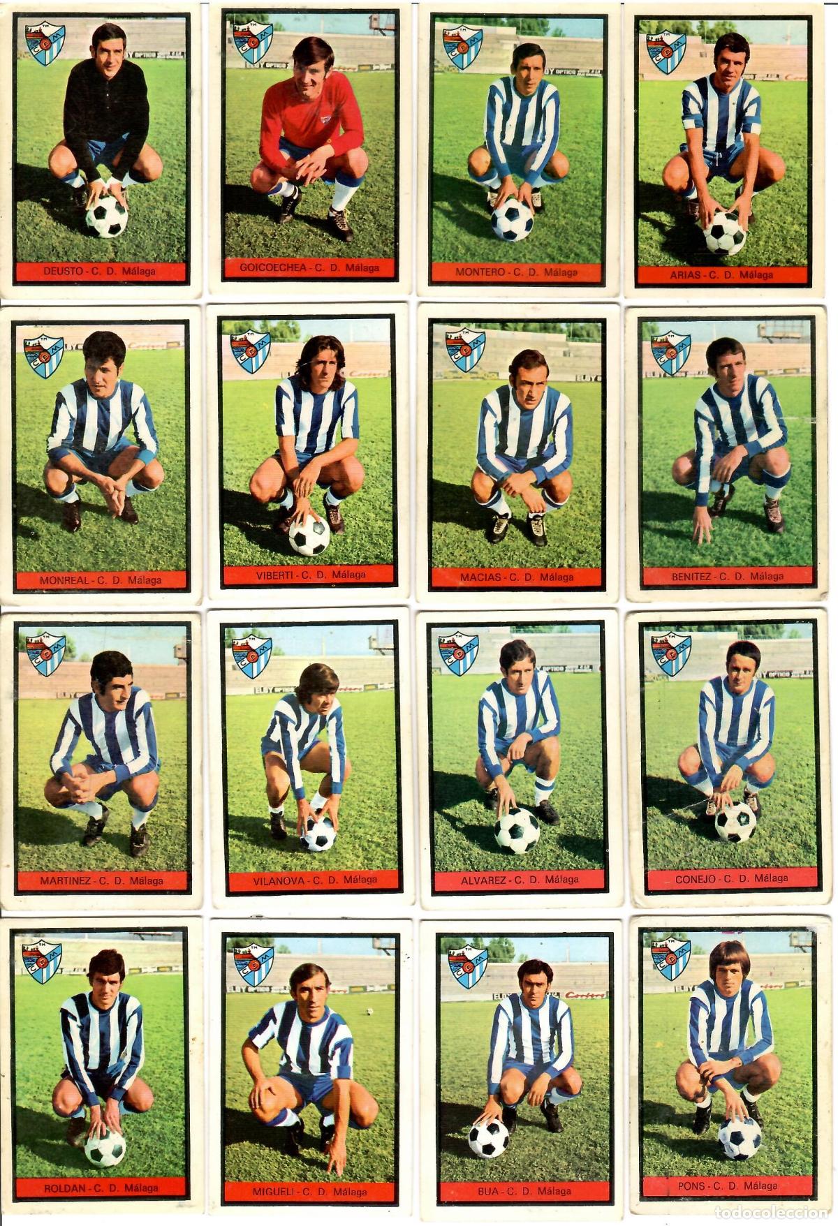 Cromos de F&uacute;tbol: C.D. Malaga: Lote de 16 cromos de futbol album 1972-73 FHER - Equipo completo