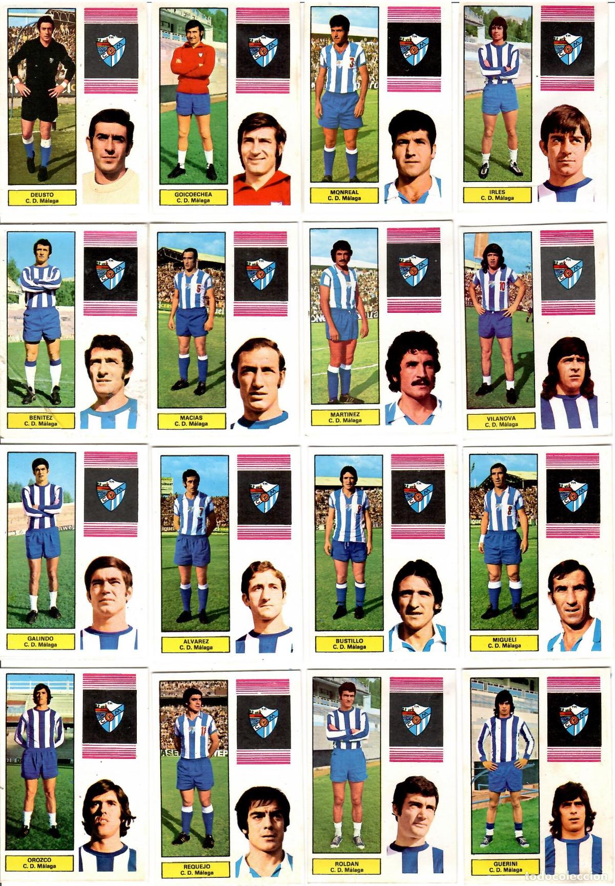 Cromos de F&uacute;tbol: C.D. Malaga: Lote de 16 cromos de futbol album 1974-75 FHER - Equipo completo