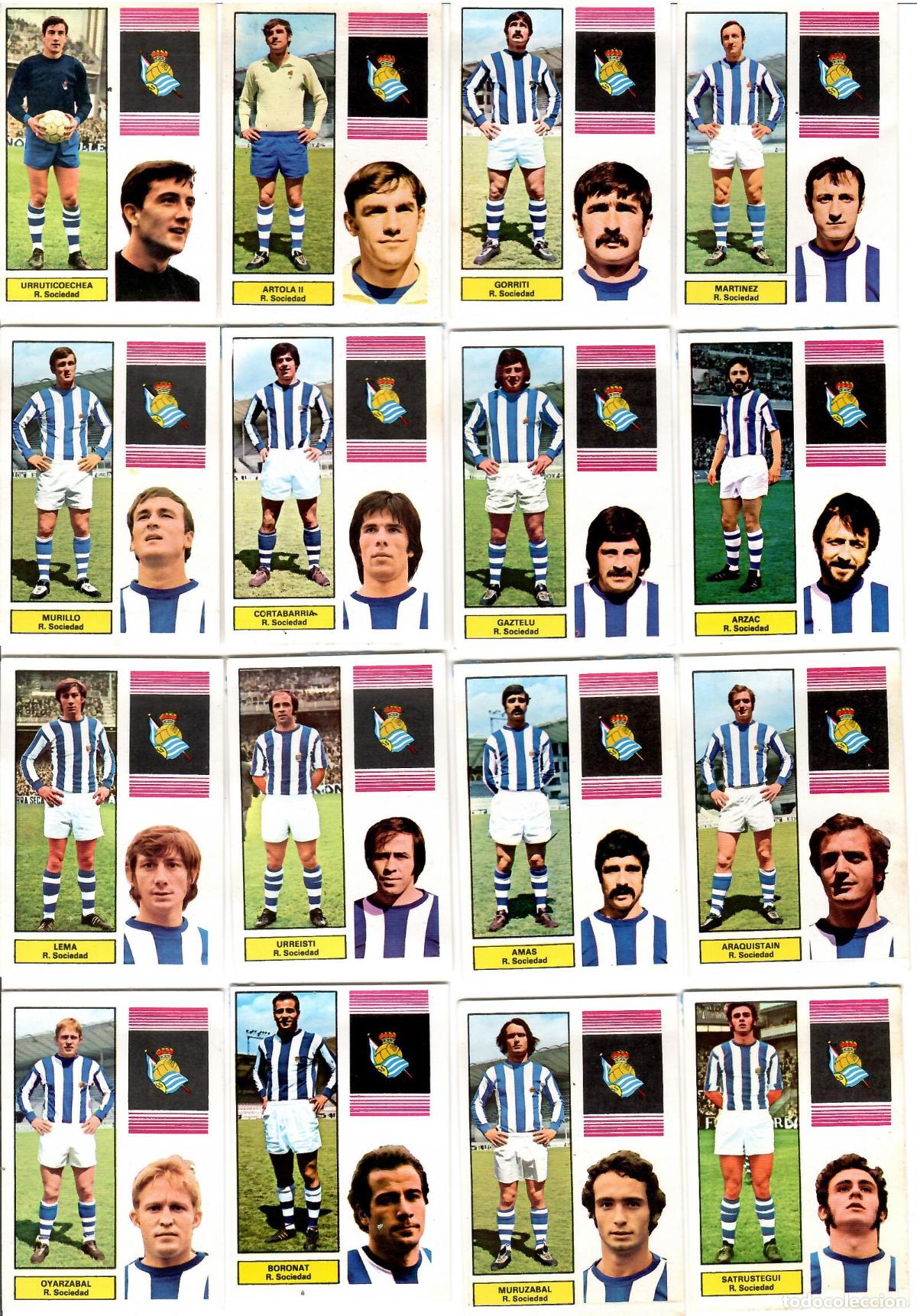 Cromos de F&uacute;tbol: R. Sociedad: Lote de 16 cromos de futbol album 1974-75 FHER - Equipo completo